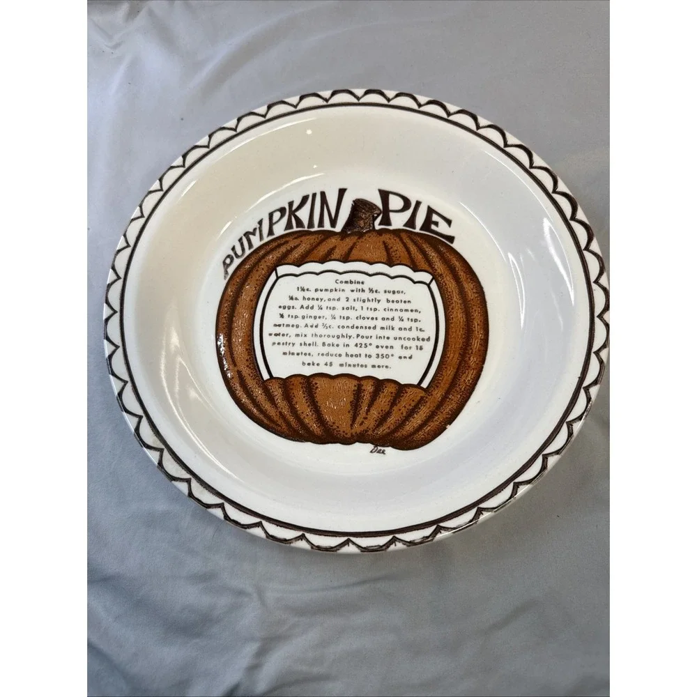 Vintage Pumpkin Pie Recipe Ceramic Pie Pan